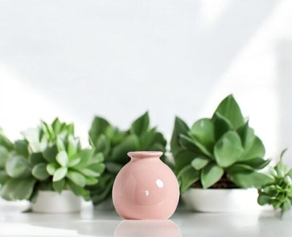 Kleine sphärische rosa Vase im Dopamine Décor-Stil