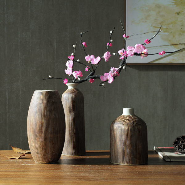 Vintage Keramikvase mit chinesischem Holzmaserungsdesign