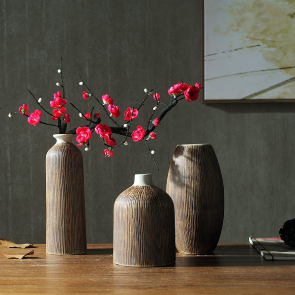 Vintage Keramikvase mit chinesischem Holzmaserungsdesign