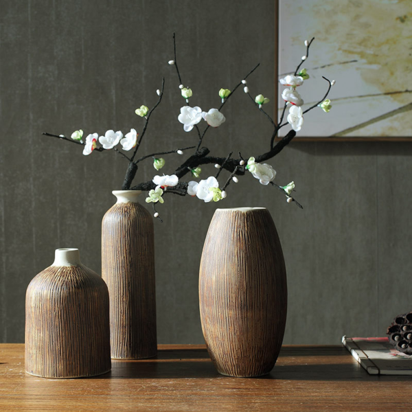 Vintage Keramikvase mit chinesischem Holzmaserungsdesign